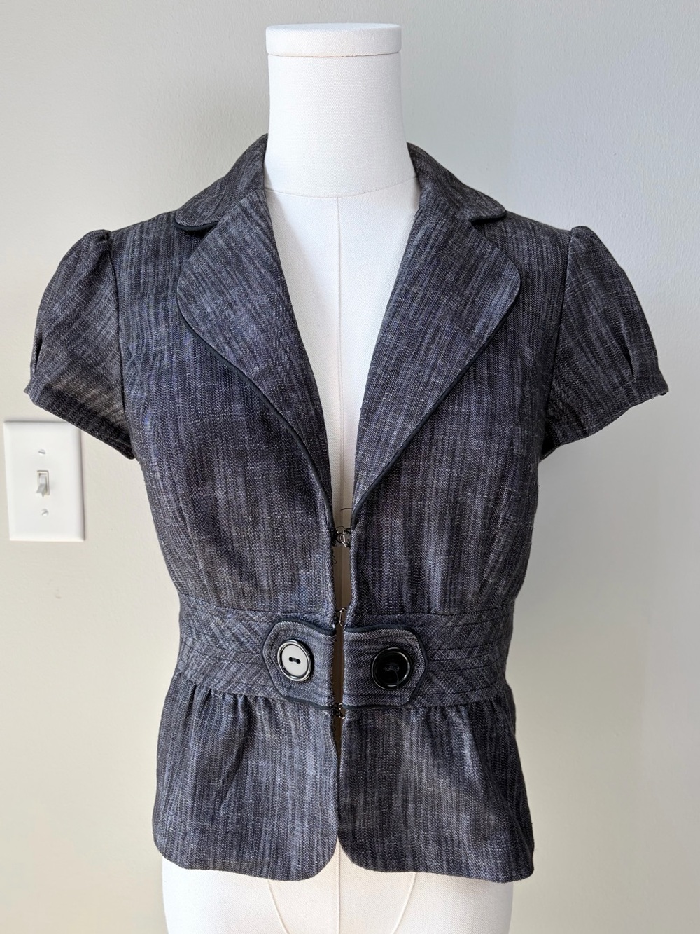 BCX Y2K Gray Short Puff Sleeve Button Blazer Top 2000s Office Siren Chic